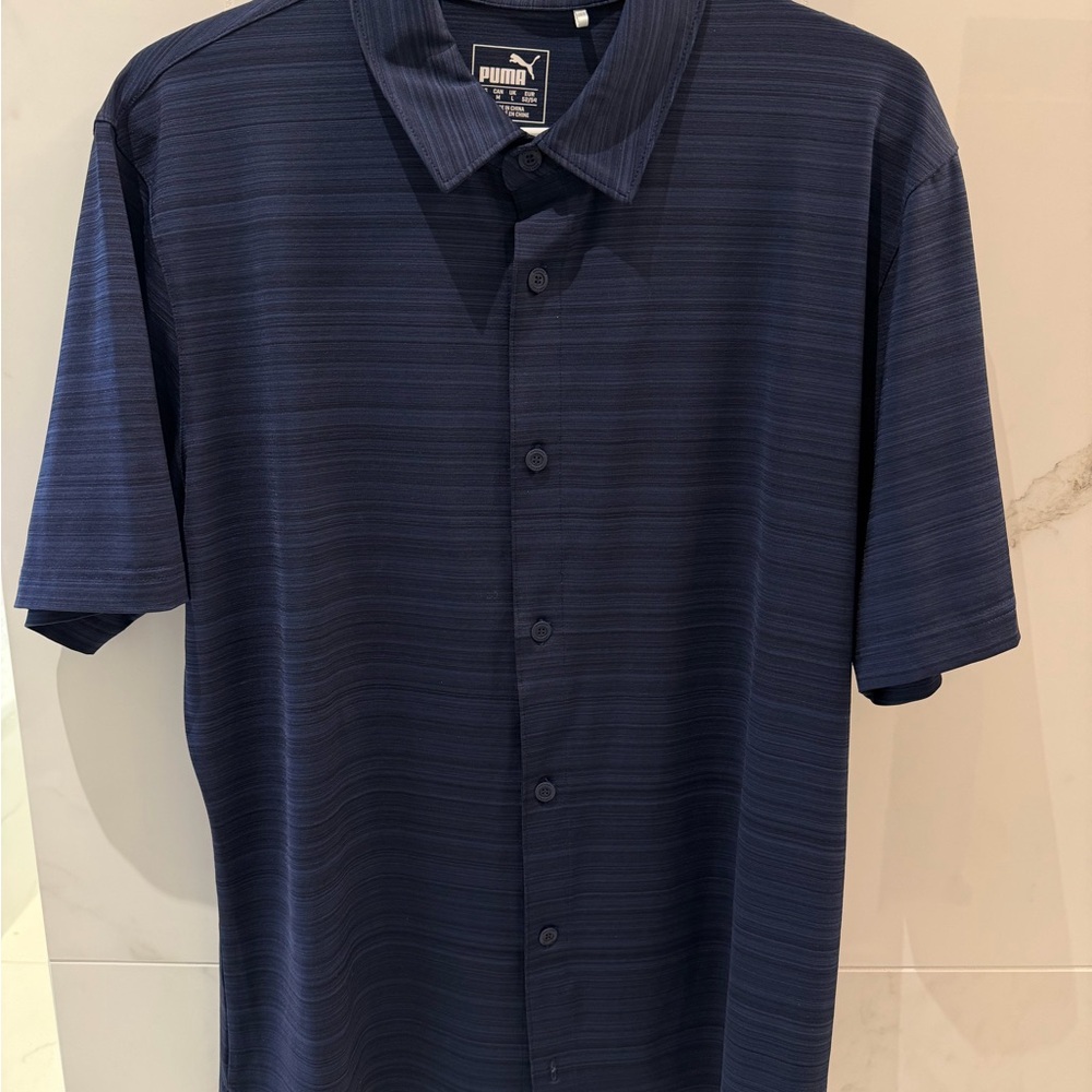 Puma Men's Striped Navy Button Down Shirt